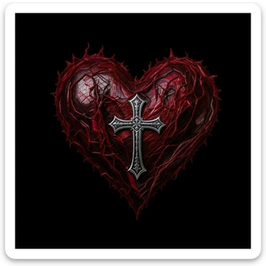 gothic heart with a silver cross, professional photography style sticker