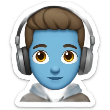 male, brown hair, brown eyes, headphones, blue hoodie, straight face sticker