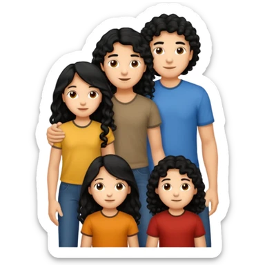 Hispanic family of 5: mom with long hair, dad with curly hair, 9-year-old boy, 6-year-old girl with long hair, and 6-year-old boy twins sticker