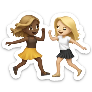 two bestfreinds one with blonde and one with brown hair dancin sticker
