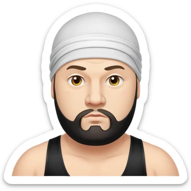 White skin fat guy with black durag, light stubble beard of a few days in wrestling singlet sticker