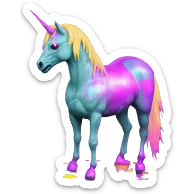 .Zombie_ Vaporwave black holographic oilslick zombie unicorn yellow caution tape sticker