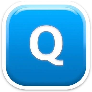 "3D premium,3D rounded-square icon in strong bleu with a beveled edge, bold serif white letter 'Q'centered, strong specular highlights, inner glow, 1024x1024, png" sticker