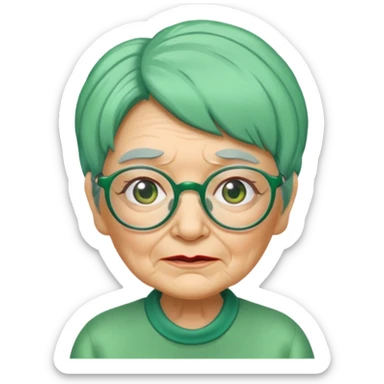 green haired grandma with wrinkles and glassess sticker