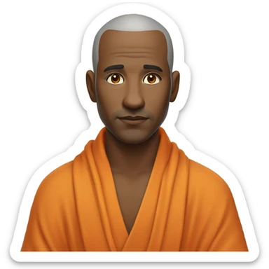 yogi with a peaceful and meditative expression. The character should be wearing an orange robe, symbolizing traditional yogic attire. sticker
