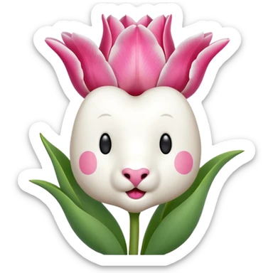 Un cordero lindo teniendo un tulipán rosa sticker