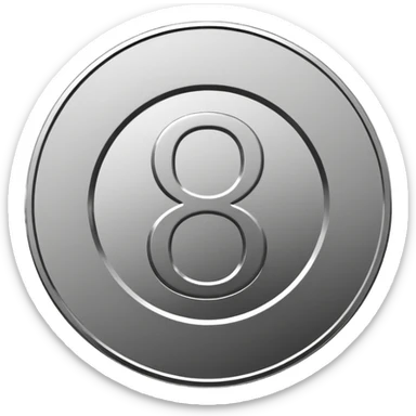 Emoji icon of a metal coin with engraved number 8, minimalist style, isolated, only metal color sticker