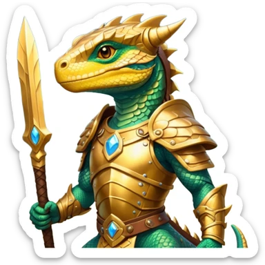 valorous Viking lizard in Valhalla, detailed armor, heroic pose, glowing sky sticker