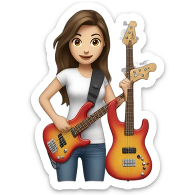 White brunette in t-shirt playing four string electric bass guitar sticker