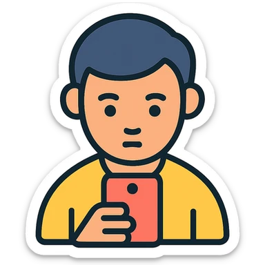 person staring at phone sticker