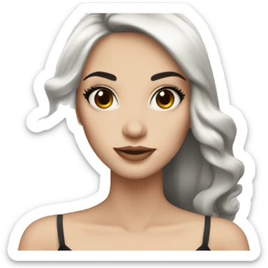 A woman with long black hair white skin makeup  brown eyes in a dress sticker