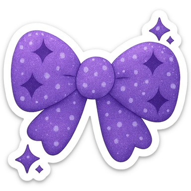 Make the glittery bow purple, keep it sparkling and decorative with no background. The style should be elegant and festive with a shimmering texture on the purple glitter bow. sticker