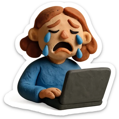 crying woman with laptop sticker