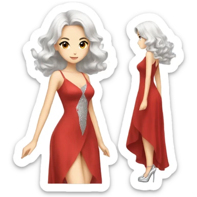 Beautiful anime woman wearing a red dress and silver high heels  sticker