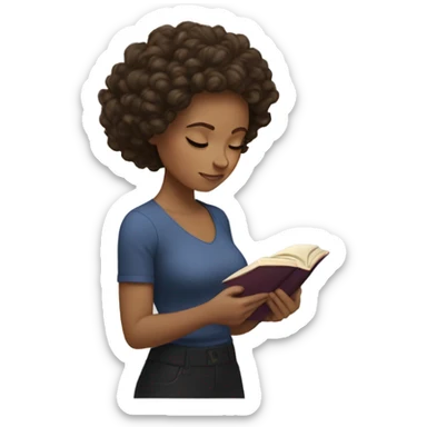 brunette curl hair brown woman looking down at a book cozy aesthetic sticker