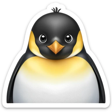 cinematic-emperor-penguin-portrait-emoji,-head-tilted-playfully-and-inquisitively,-with-glossy,-pristine-plumage,-sparkling-eyes-filled-with-curiosity,-simplified-yet-irresistibly-adorable-features, black, large black eyes face sticker