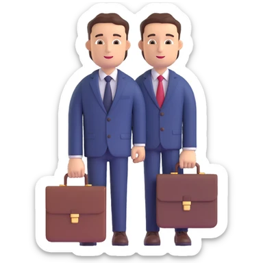 A businessman in a crimson suit with a briefcase sticker