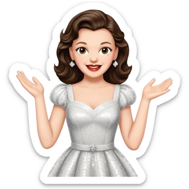 Judy Garland with long dark brown hair, white sequin dress sticker