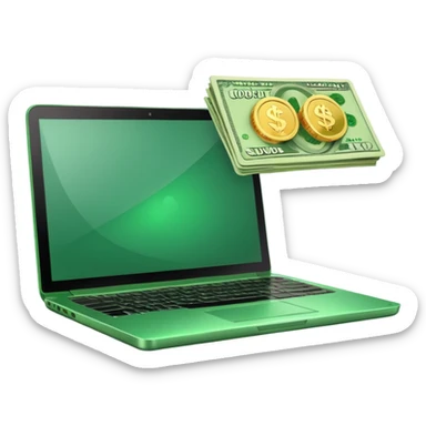green laptop with black friday deals with coins and money tab open on it sticker