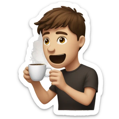 a white, brown haired boy chugging down coffee from a massive jug, coffee is all over him  sticker