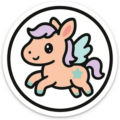 little alchemy style icon
subject: pegasus
border: medium-black
shape: round, circular
background: white
style: full color fill with medium black outlining sticker