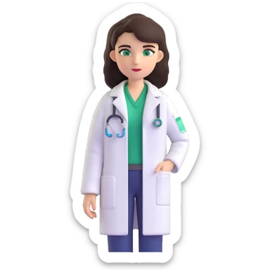 A brunette with dark green eyes in a science lab coat sticker