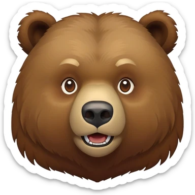 Russian grizzly bear, front view, brown fur, iOS emoji style sticker