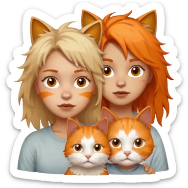 Two dirty girls with white and orange cat sticker