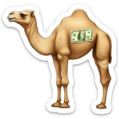 A camel counting money sticker