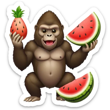 Gorilla with fried chicken and a watermelon sticker