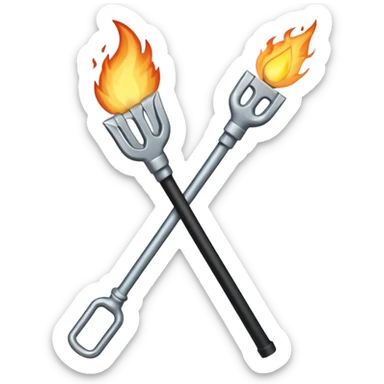 a three pronged pitchfork and a torch in an x formation sticker