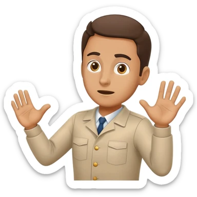 an italian train employee reaching his hand out and running toward us looking very stressed showing that we should wait sticker