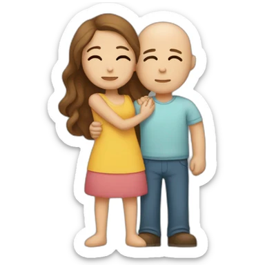 Bald male Hugging a woman with long brown hair for comfort but looking sad sticker