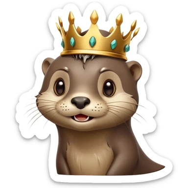 very anthropomorphic cartoon otter with highly expressive face in three-quarter profile view, exaggerated facial features, big expressive eyes, cartoony style, simple thorny stem wrapped horizontally around its forehead like Jesus Crown of thorns, very animated and emotive sticker