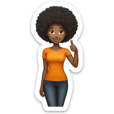 Light skin girl afro orange with thumb up dark tshirt sticker