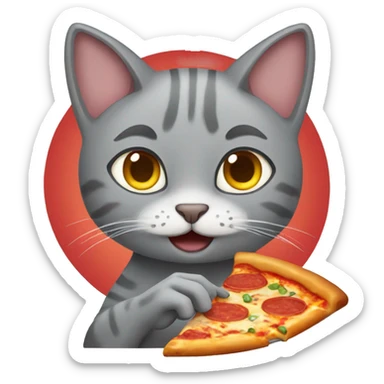 a gray cat eating pizza sticker