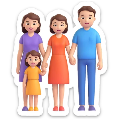 3D icon of a family: two parents and two children, holding hands, cheerful and inclusive sticker