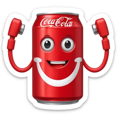 Coke can with legs arms and eyes sticker