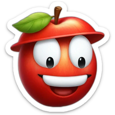 smiling red apple wearing a Mario hat and an italian mustache sticker