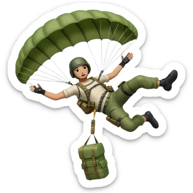 PUBG character falling from the sky with green parachute deployed sticker
