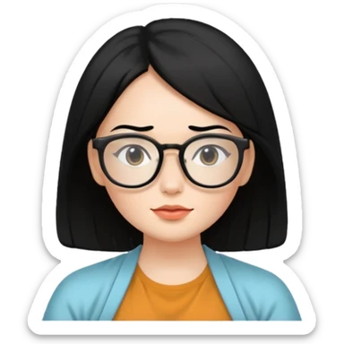A woman with black hair and big square glasses meditating  sticker