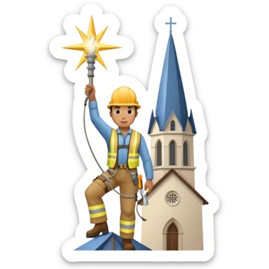 steeplejack man lightning conductor on a church spire sticker