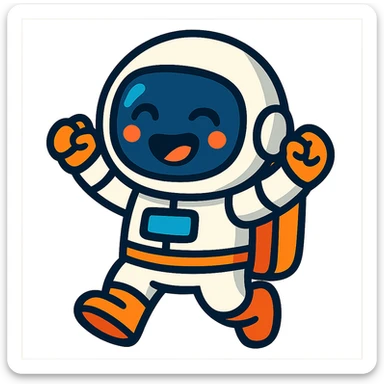 little astroneer with white suit and white helmet, very happy sticker