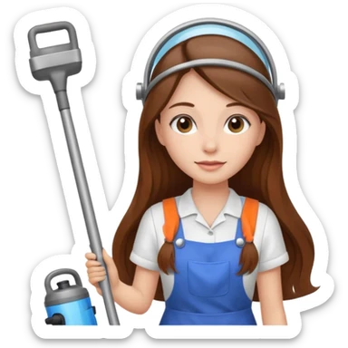 beautiful girl with long brown hair cleaning and vacuuming sticker