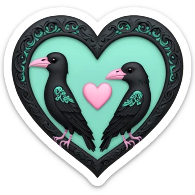 pastel goth heart with mint green crow sticker