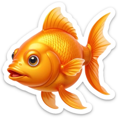 Cinematic Comical Orange Goldfish Portrait Emoji, Head tilted dramatically with an exaggeratedly amused expression, featuring a striking, glossy orange body with lively, fluttering fins, wide, expressive golden eyes filled with playful disbelief, Simplified yet hilariously expressive features, highly detailed, glowing with a slightly sassy glow, high shine, dramatic yet playful, stylized with an air of cheeky mischief, bright and endearing, soft glowing outline, capturing the essence of a spirited and over-the-top goldfish, so meme-worthy it feels like it could side-eye its way into internet fame instantly! sticker