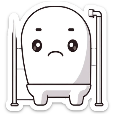 sad cartoon character with uncomfortable expression in bathroom sticker