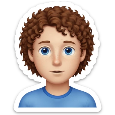chico con capello crespo marron,piel blanca,ojos azules y pecas sticker
