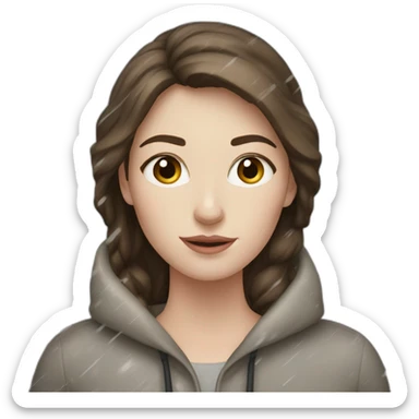 pale skin and brown haired woman in a super heavy snowstorm almost not seen sticker