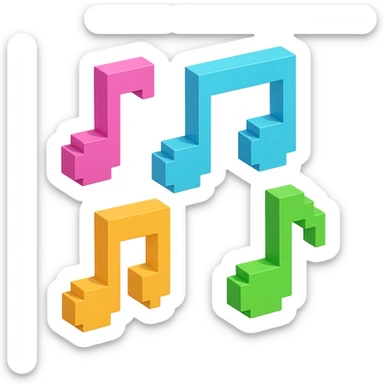 monochromatic and sleek voxel-style musical notes sticker